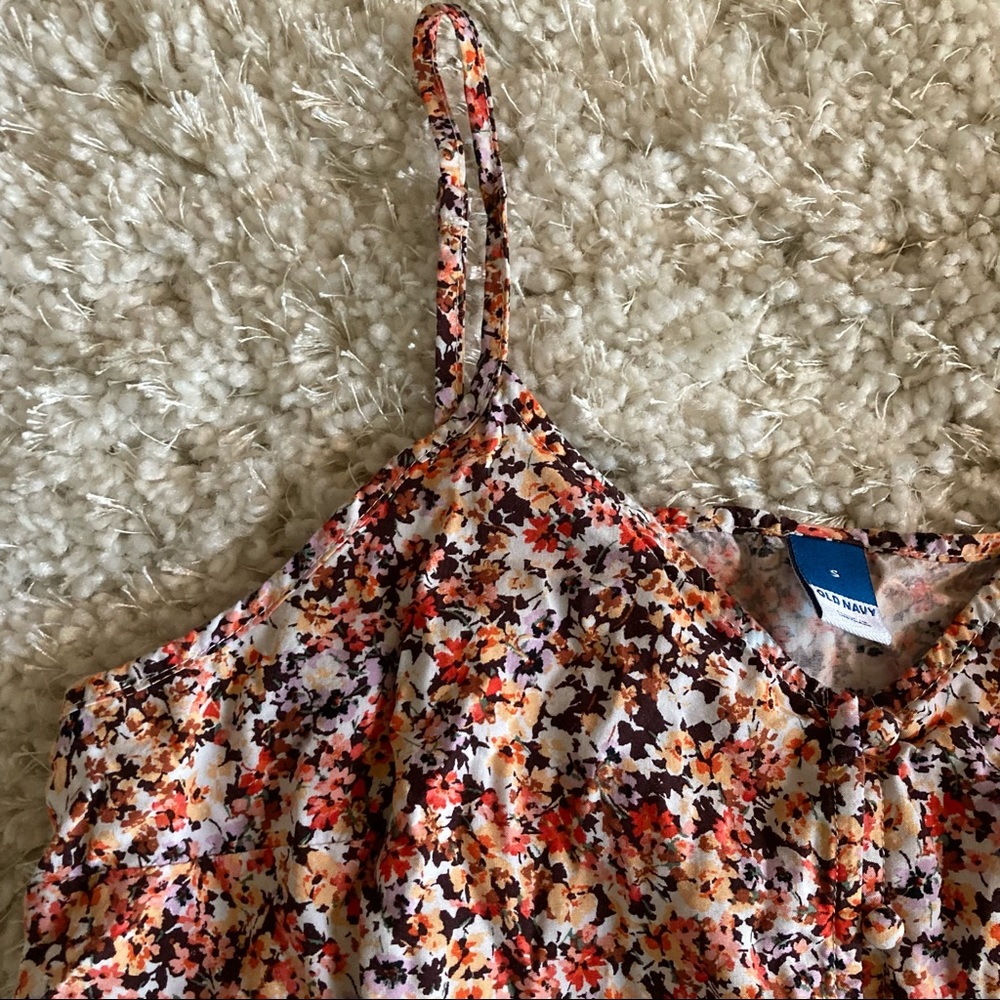 FIRM PRICE! Orange Floral Spaghetti Strap Tank with Buttons